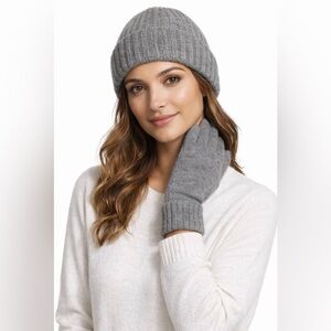 Lord & Taylor Spring + Mercer 100% Cashmere Gray Knit Beanie Hat & Gloves OS NWT